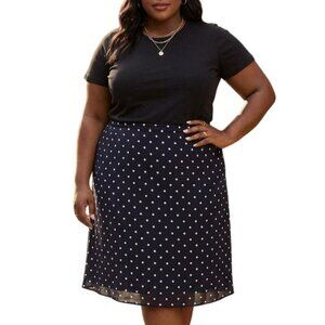 George Plus Size 22/24W Black Tan Polka Dot Skirt Elastic Waist Fully Lined